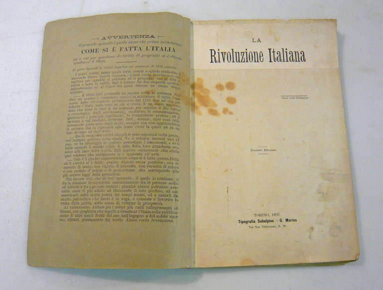 LA RIVOLUZIONE ITALIANA.Linea recta,1893[storia,revisionismo,Risorgimento
