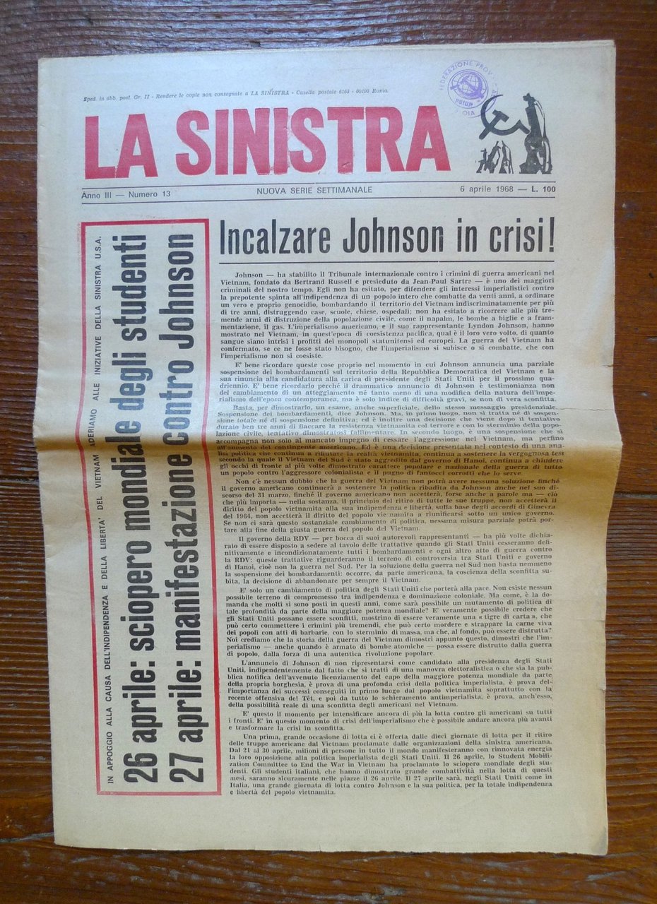 LA SINISTRA Nuova Serie Ann.III n.13 6 Apr.1968[rivista,comunismo,Corvisieri | Immagine principale