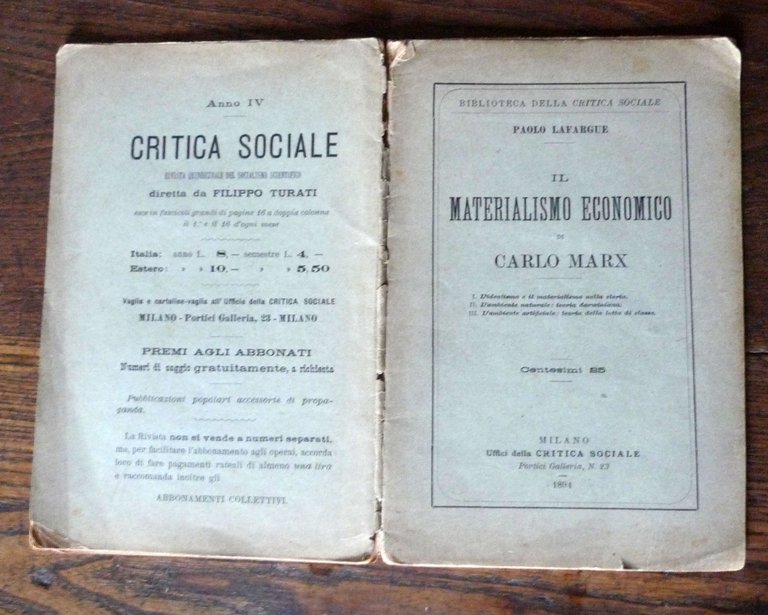 Lafargue,IL MATERIALISMO ECONOMICO DI CARLO MARX,1894 Critica sociale[filosofia