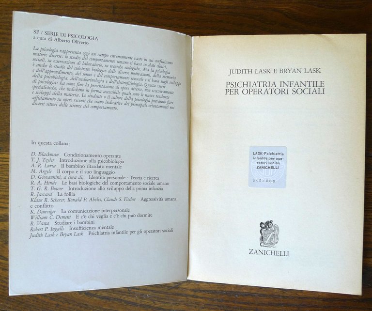Lask,PSICHIATRIA INFANTILE PER OPERATORI SOCIALI,1985 Zanichelli[MANUALE