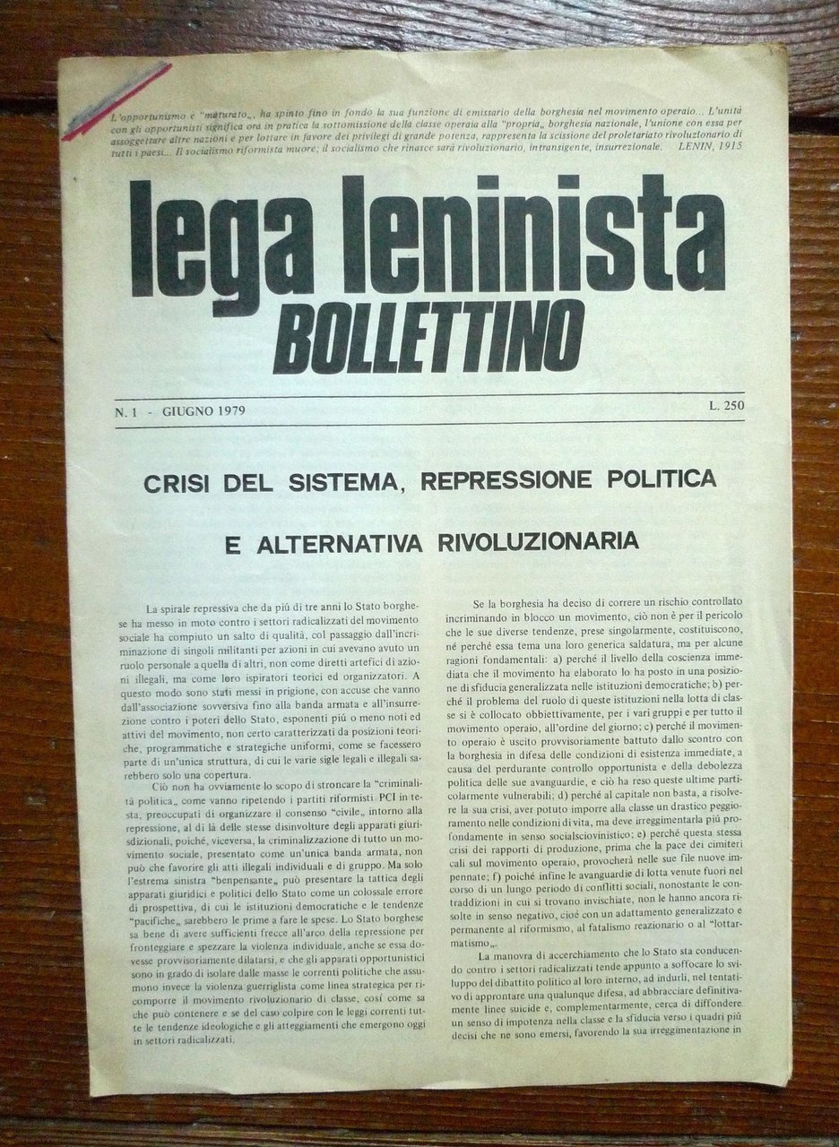 LEGA LENINISTA BOLLETTINO n.1 Giugno 1979,Savona[comunismo | Immagine principale
