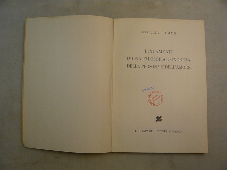 Lemme,LINEAMENTI D'UNA FILOSOFIA CONCRETA DELLA PERSONA E DELL'AMORE,(AQ),1971