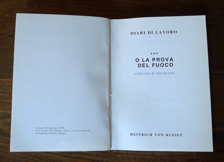 LENZ RIFRAZIONI.O LA PROVA DEL FUOCO.CATERINA DI HEILBRONN,'96[teatro,VON KLEIST