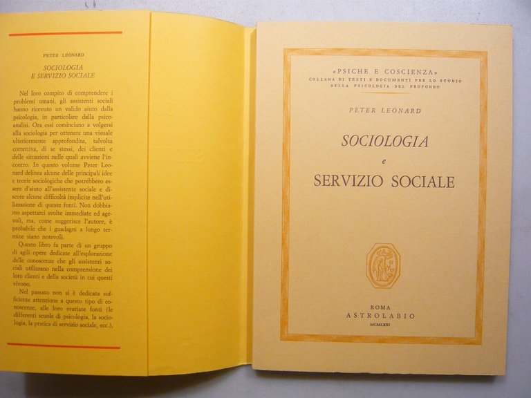 Leonard,SOCIOLOGIA E SERVIZIO SOCIALE,Astrolabio - Ubaldini 1971