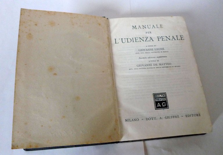 Leone,MANUALE PER L’UDIENZA PENALE, 1949 Giuffrè[diritto,codice procedura
