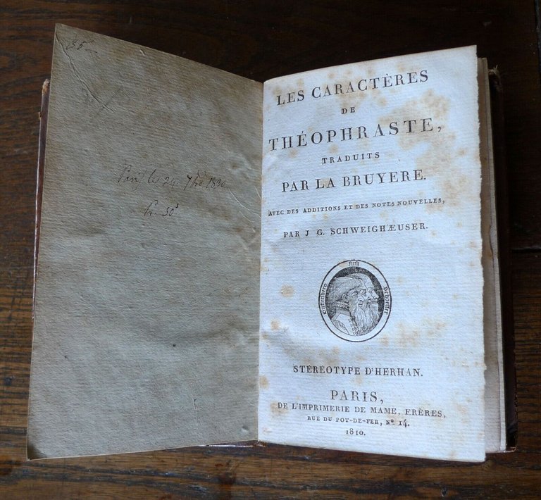 LES CARACTERES DE THEOPHRASTE,TRADUITS PAR LA BRUYERE,1810[TEOFRASTO,CARATTERI
