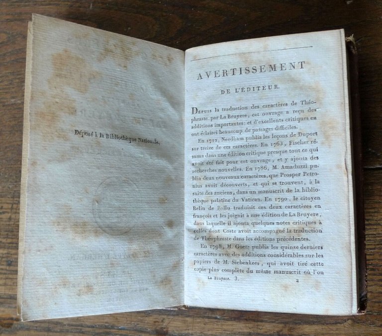LES CARACTERES DE THEOPHRASTE,TRADUITS PAR LA BRUYERE,1810[TEOFRASTO,CARATTERI
