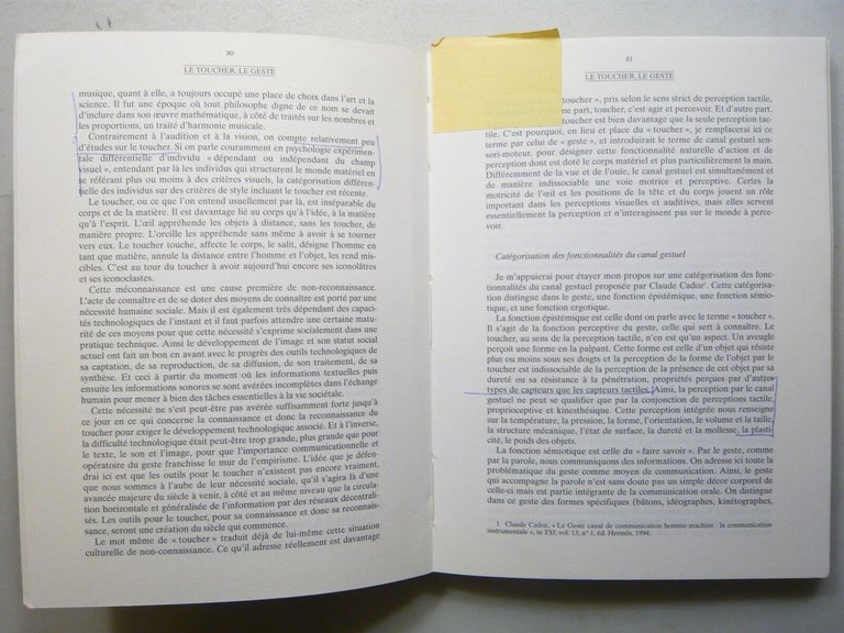 LES CINQ SENS DE LA CREATION. Art, tecnologie, sensorialité,1996[Mario Borillo