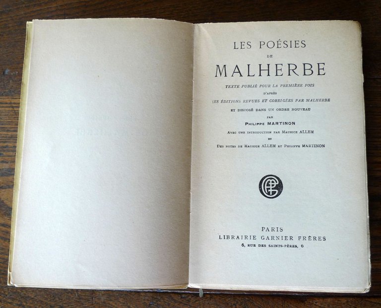 LES POÉSIES DE MALHERBE,1926 Garnier[poesia,Philippe Martinon,Maurice Allem