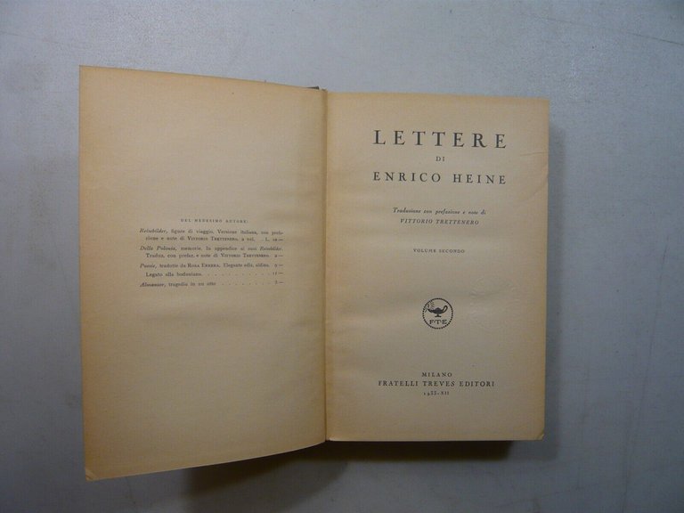 LETTERE DI ENRICO HEINE vol.2,Fratelli Treves 1933[Vittorio Trettenero