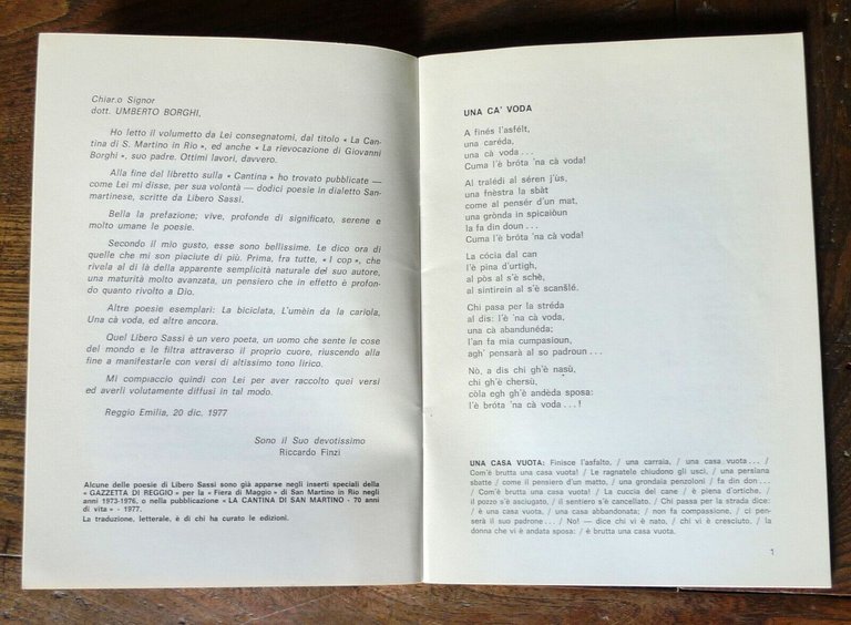 LIBERO SASSI,NA CA' VODA ED ALTRE POESIE IN DIALETTO,1978 San …