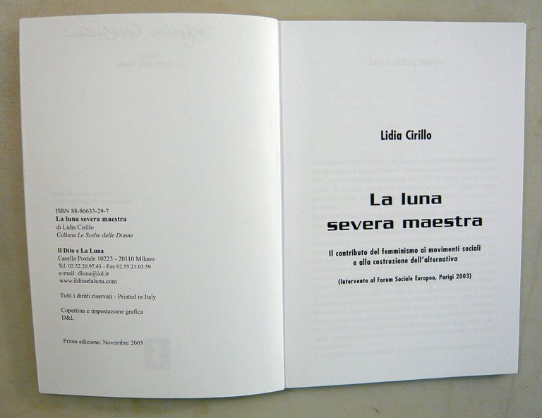 Lidia Cirillo,LA LUNA SEVERA MAESTRA,2003[femminismo,movimenti sociali