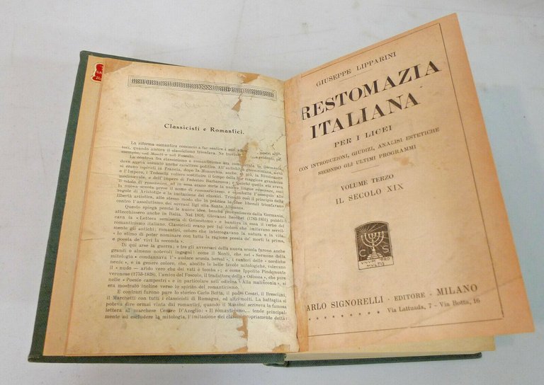 Lipparini,CRESTOMAZIA ITALIANA vol.III.IL SECOLO XIX,1932 Signorelli[antologia