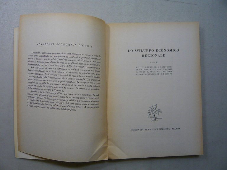 LO SVILUPPO ECONOMICO REGIONALE,Vita e Pensiero 1961[Problemi economici d’oggi