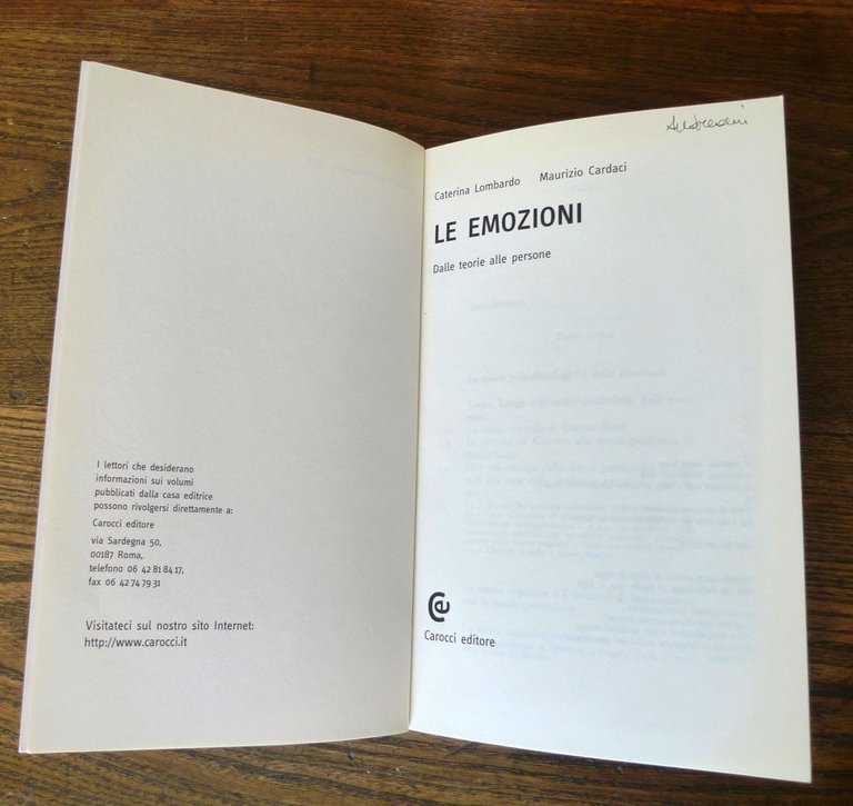Lombardo/Cardaci,LE EMOZIONI.DALLE TEORIE ALLE PERSONE,2005 Carocci[psicologia