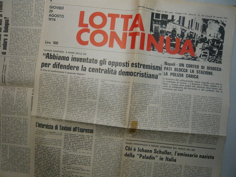 LOTTA CONTINUA.Giornale Quotidiano,Agosto 1974[politica,contestazione,movimento