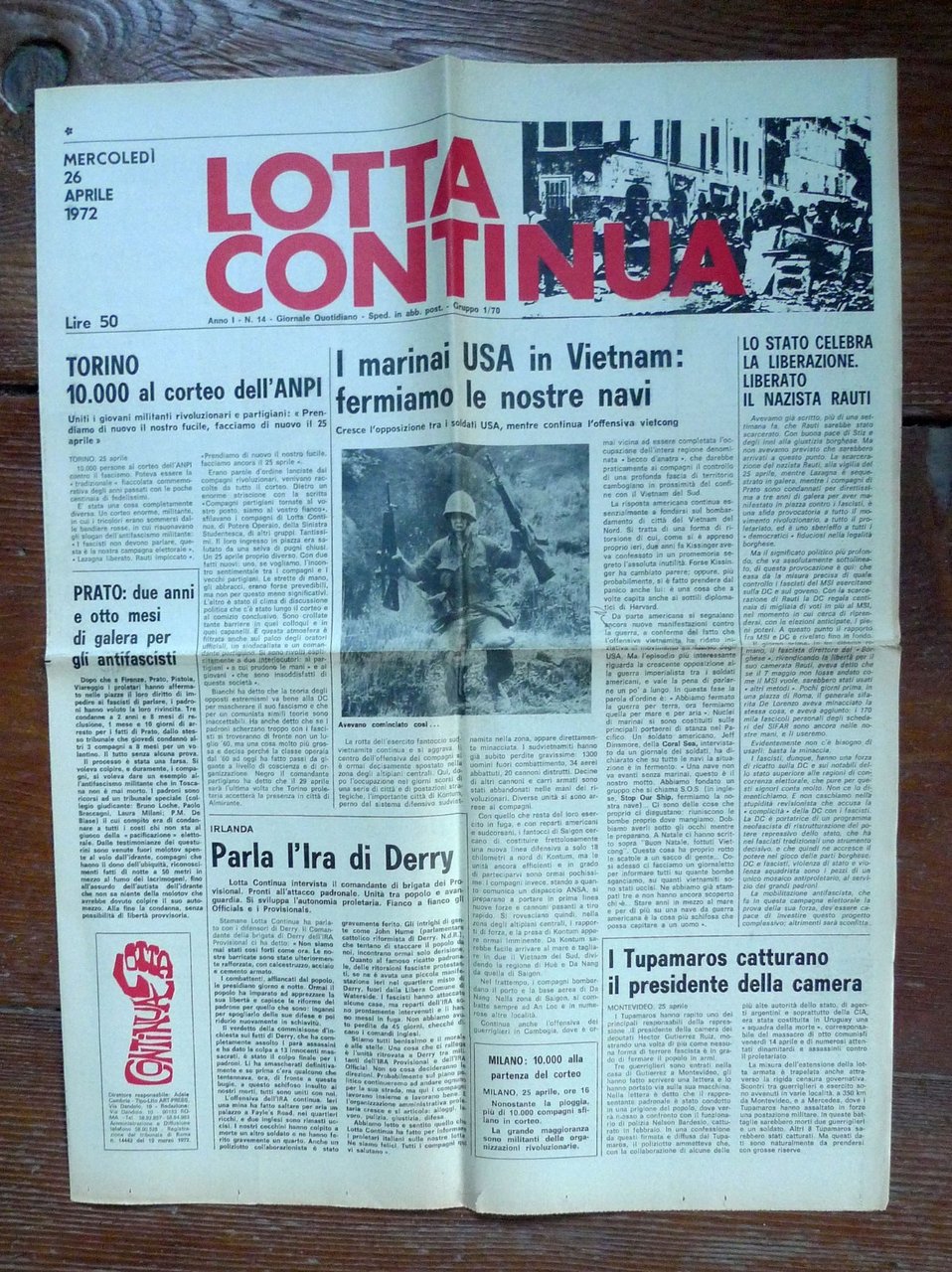 LOTTA CONTINUA Giornale Quotidiano Ann.I-N.14 Mercoledì 26 Aprile 1972[comunismo
