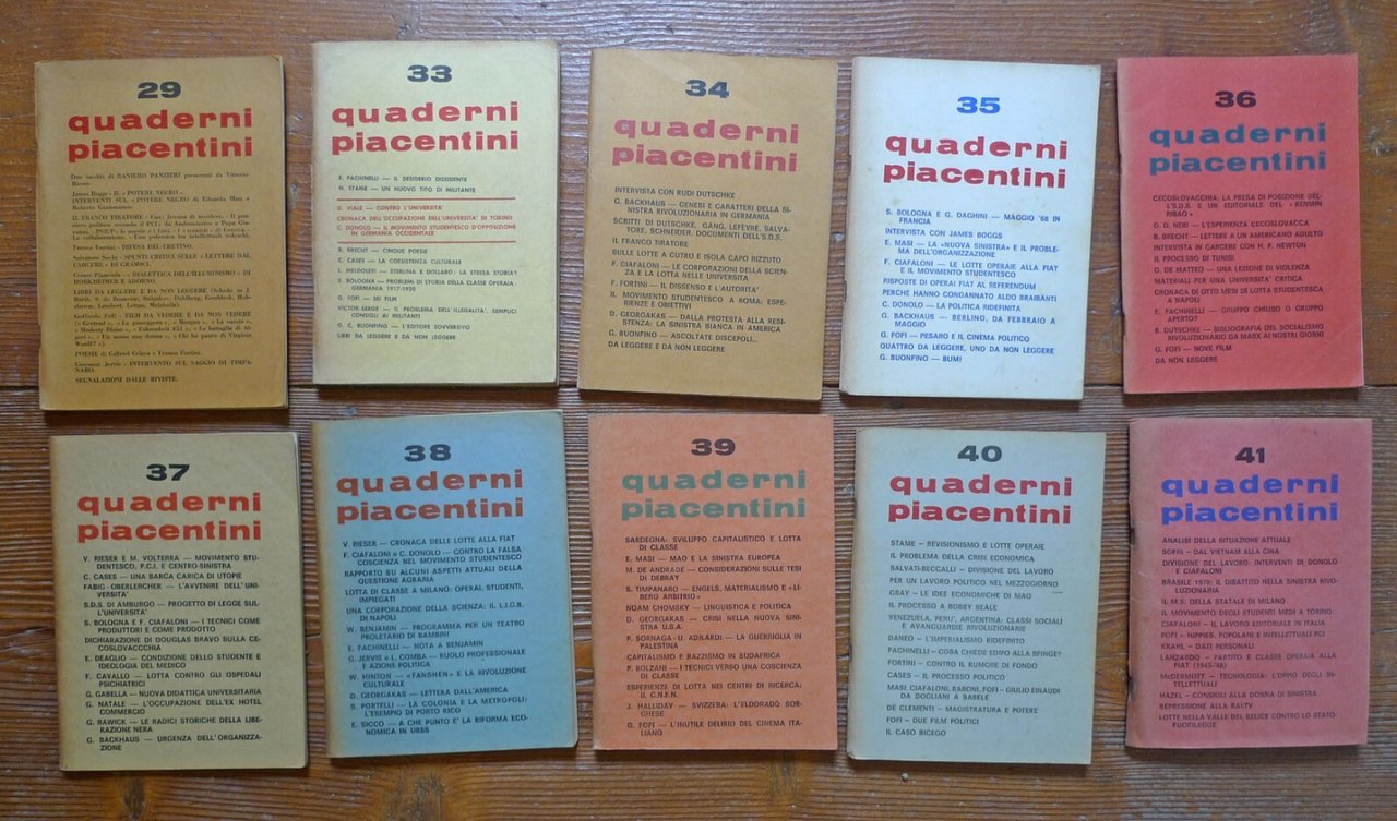 Lotto 29 QUADERNI PIACENTINI.Periodico bimestrale,1967-1980[rivista,politica
