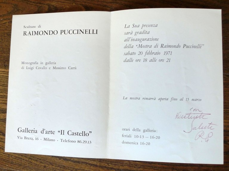 Lotto inviti mostre di RAIMONDO PUCCINELLI 1961[arte contemporanea,scultura