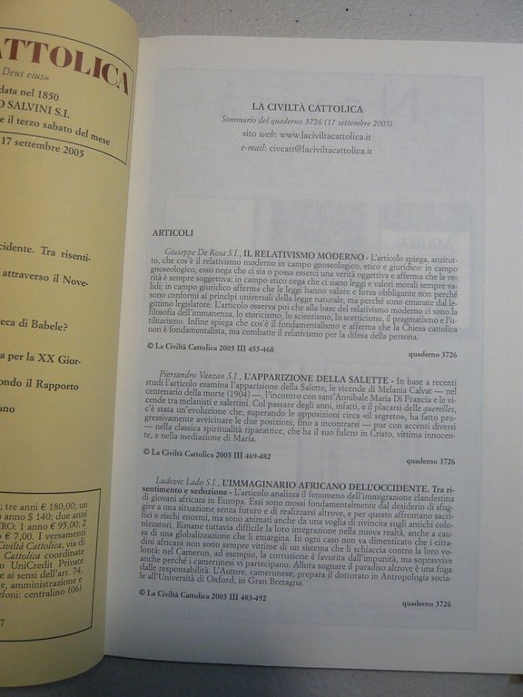 Lotto LA CIVILTA’ CATTOLICA.Rivista quindicinale,2005/06[Gianpaolo Salvini