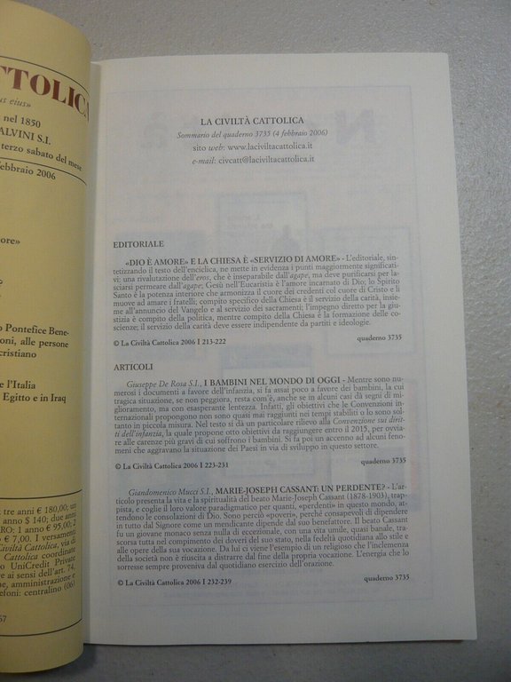 Lotto LA CIVILTA’ CATTOLICA.Rivista quindicinale,2005/06[Gianpaolo Salvini