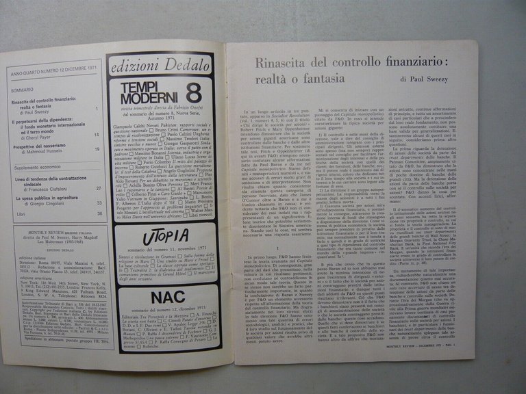 Lotto MONTHLY REVIEW,Dedalo, 1971, 3 numeri[Leo Guberman,Sweezy