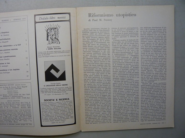 Lotto MONTHLY REVIEW,Dedalo, 1974, 3 numeri[Leo Guberman,Sweezy