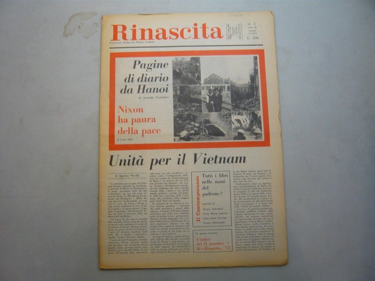 Lotto RINASCITA.Settimanale fondato da Palmiro Togliatti, 1973[38 numeri