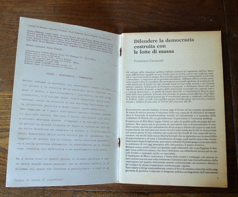 Lotto SINISTRA 78.Rivista mensile,Mazzotta 1978[Brigate Rosse,movimento operaio