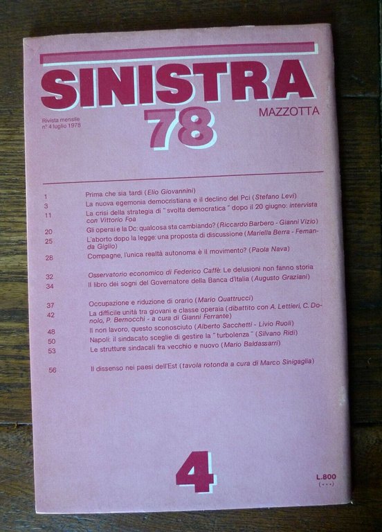 Lotto SINISTRA 78.Rivista mensile,Mazzotta 1978[Brigate Rosse,movimento operaio