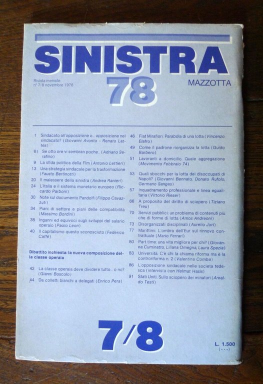 Lotto SINISTRA 78.Rivista mensile,Mazzotta 1978[Brigate Rosse,movimento operaio