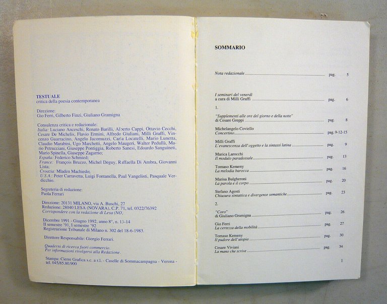 Lotto TESTUALE.Critica della poesia contemporanea,1986/1987/1988/1989/'92,Myself