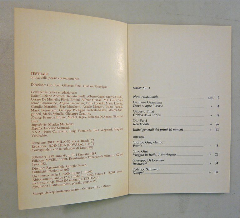 Lotto TESTUALE.Critica della poesia contemporanea,1986/1987/1988/1989/'92,Myself