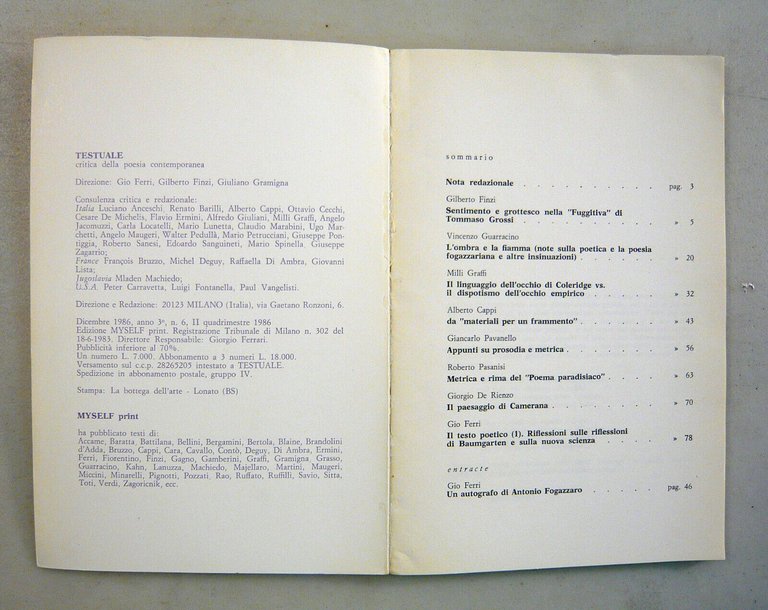 Lotto TESTUALE.Critica della poesia contemporanea,1986/1987/1988/1989/'92,Myself