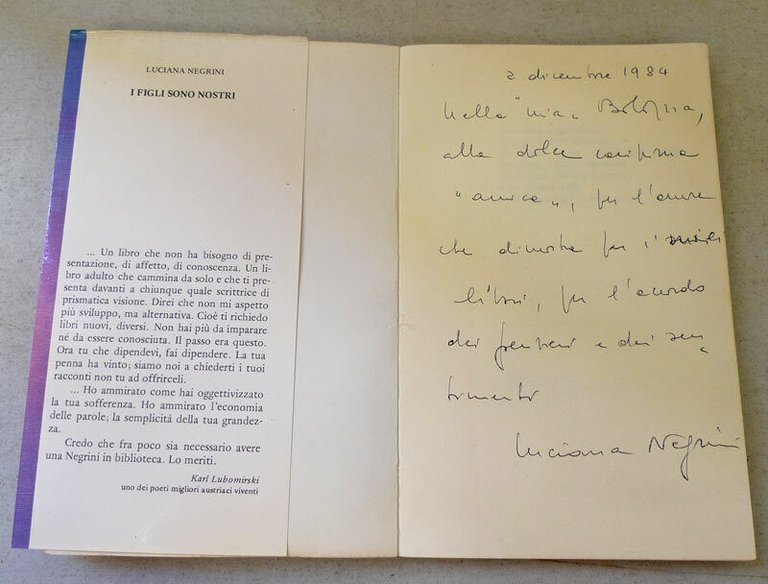 Luciana Negrini,I FIGLI SONO NOSTRI,1984 Ponte Nuovo[autografo,Bologna