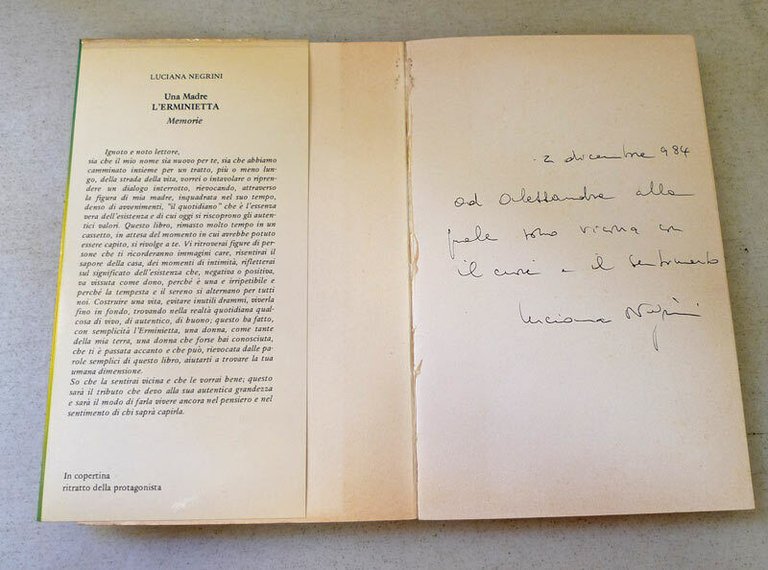 Luciana Negrini,UNA MADRE.L'ERMINIETTA.MEMORIE,'82 Ponte Nuovo[autografo,Bologna