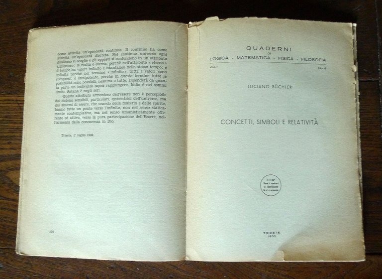 Luciano Büchler,L'ARMONIA DEI CONTRARI,1955 Trieste[storia FISICA,EINSTEIN