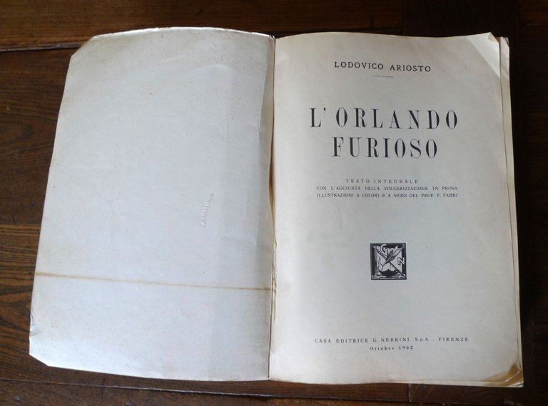 Ludovico Ariosto,ORLANDO FURIOSO,1962 Nerbini[TESTO INTEGRALE+volgarizzazione