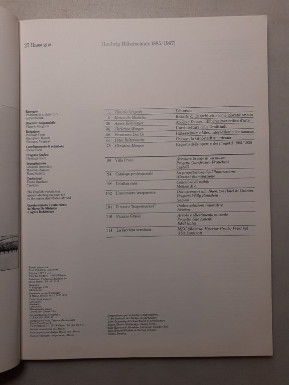 LUDWIG HILBERSEIMER (1885/1967). Rassegna 27. Problemi di architettura, 1979