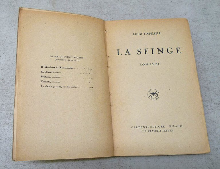 Luigi Capuana,LA SFINGE,1939 Garzanti