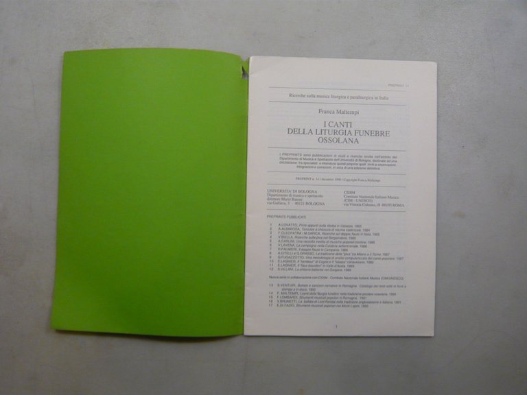 Maltempi,I CANTI DELLA LITURGIA FUNEBRE OSSOLANA,DAMS 1990 | Immagine Gallery 2
