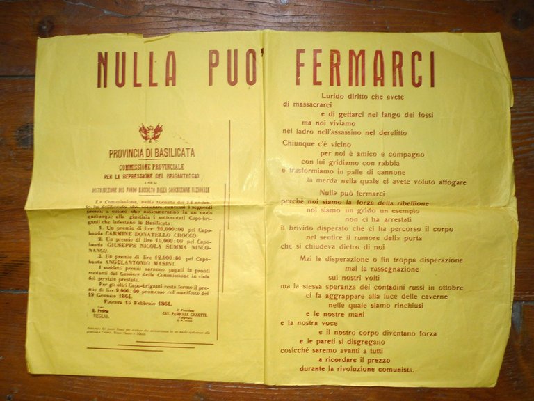 MANIFESTO BASILICATA.REPRESSIONE DEL BRIGANTAGGIO 1864/RIVOLUZIONE COMUNISTA | Immagine Gallery 1