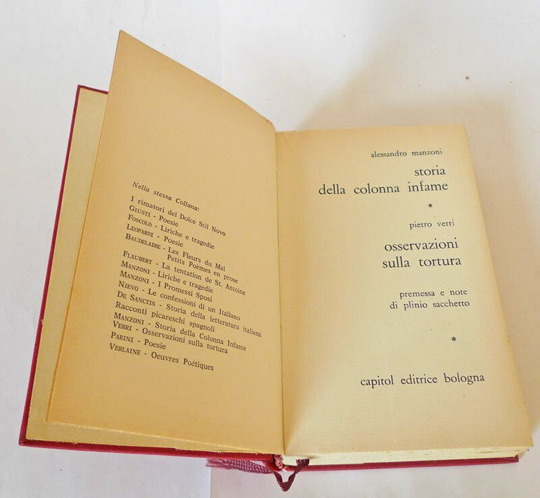 Manzoni,STORIA DELLA COLONNA INFAME/Verri,OSSERVAZIONI SULLA TORTURA,'62 Capitol