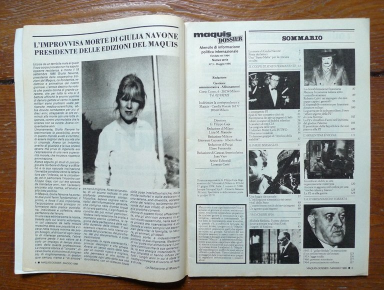 MAQUIS DOSSIER n.3 1986.IL COLPO DI STATO PERMANENTE[massoneria,P2,Calvi,Gelli | Immagine Gallery 2