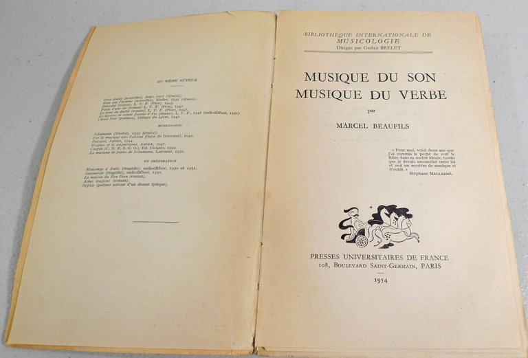 Marcel Beaufils,MUSIQUE DU SON MUSIQUE DU VERBE,1954 P.U.F.[musica,musicologia