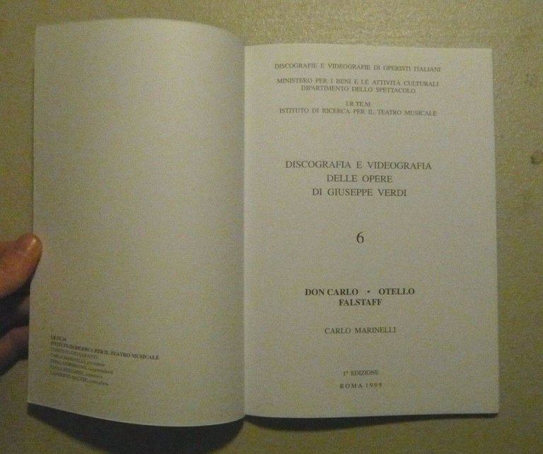 Marinelli,DISCOGRAFIA E VIDEOGRAFIA DELLE OPERE DI GIUSEPPE VERDI,Roma 1999