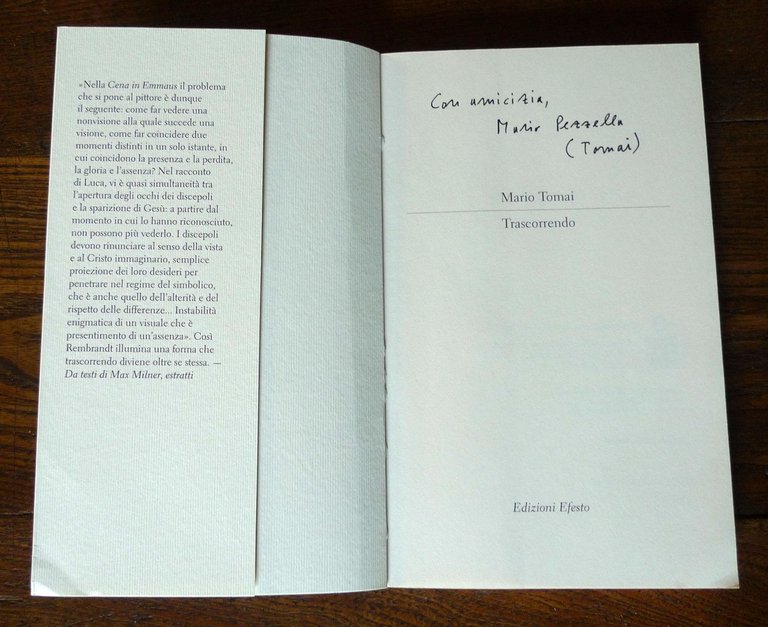 Mario Tomai,TRASCORRENDO,2023 Edizioni Efesto[POESIA,autografo