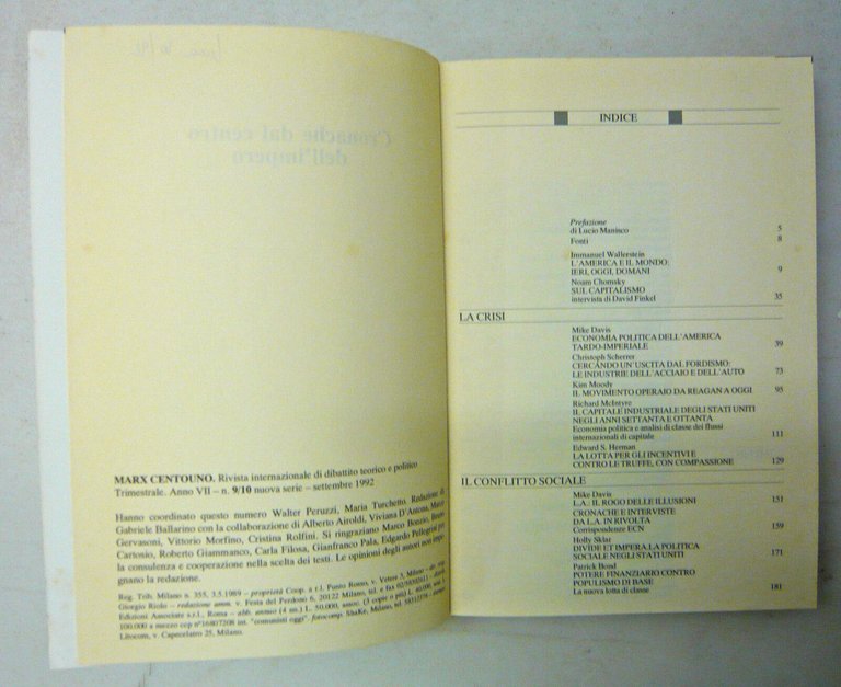 MARX CENTOUNO 9/10 1992.CRONACHE DAL CENTRO DELL'IMPERO.Stati Uniti:crisi
