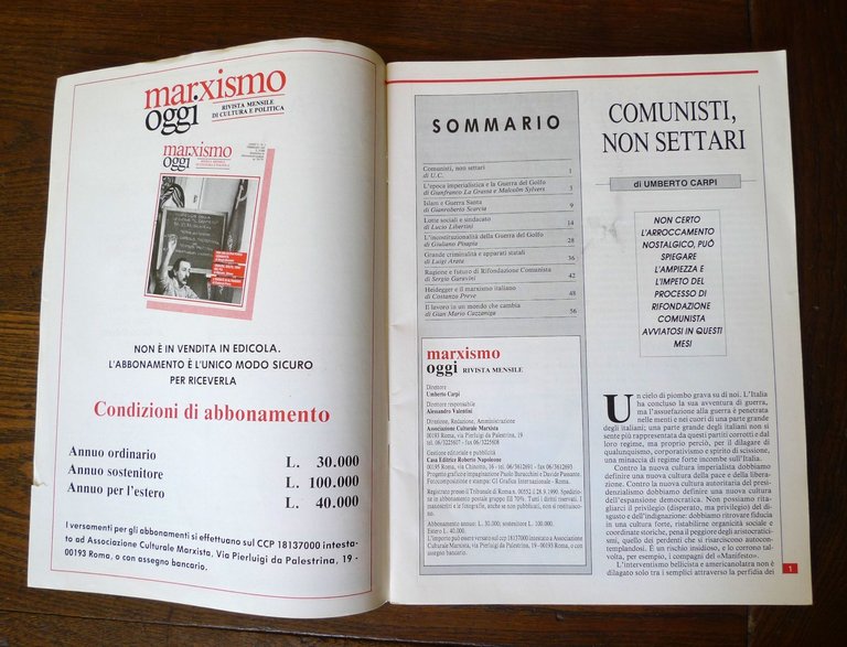 MARXISMO OGGI n.3-4 1991.RIVISTA MENSILE DI CULTURA E POLITICA[Islam,sindacato