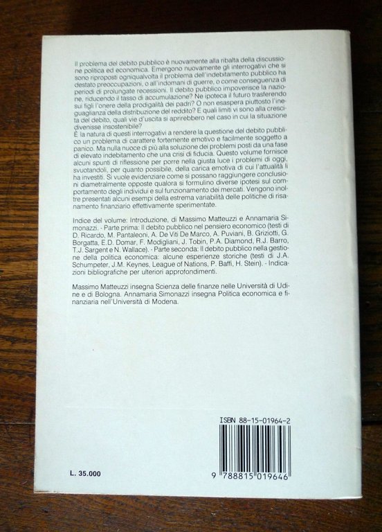 Matteuzzi/Simonazzi,IL DEBITO PUBBLICO,1988 il Mulino[ECONOMIA | Immagine Gallery 2